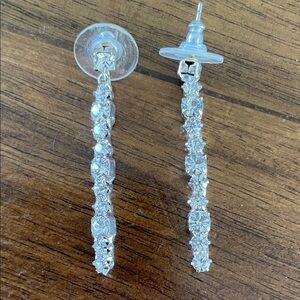 Silver Crystal Drop Bar Earrings - Women's Elegant Dangle